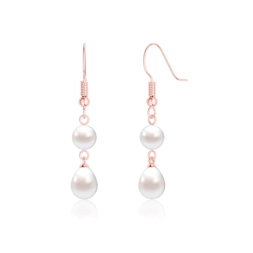 Freekiss Pearl Earrings for Women Trendy: Flat Back Stud Earrings 14K Gold Plated/925 Sterling Silver Freshwater Pearl Dangle Earrings Cute Bow Earrings Wedding Jewelry Birthday Gifts for Women Girls - style: double pearl drop earrings-RG