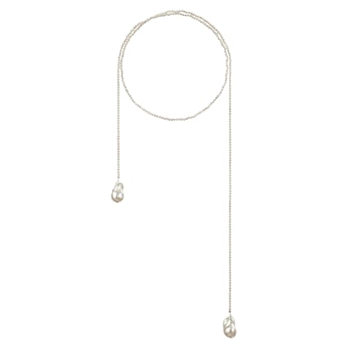 Long Green Beaded Lariat Necklace for Women Slip Tie Adjustable Wrap Around Black Beads Choker Baroque Long Pearl Drop Pendant Y Shaped Lariat Necklace Jewelry - color: White