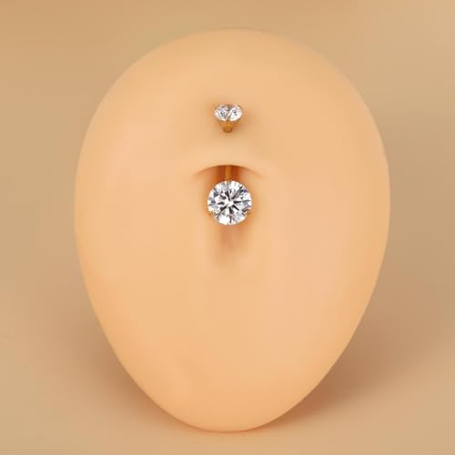 Gold Belly Button Ring, Titanium Dangle Floating Navel Piercing Jewelry - color: Gold-Rould CZ-10mm