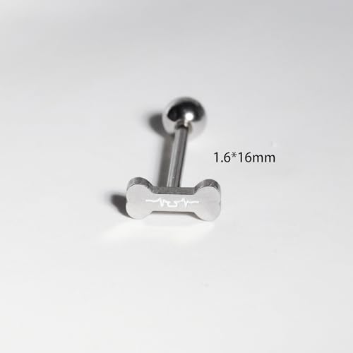 14G Cute Bone Tongue Rings for Women 316L Surgical Stainless Steel Tongue Straight Barbell Tongue Body Piercing Jewelry - color: White