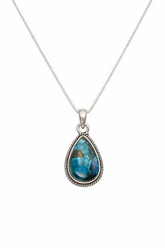 925 Sterling Silver Natural Turquoise Gemstone Pendant Necklace for Women Boho Necklace For Her - color: Chrysocolla, style: Pear