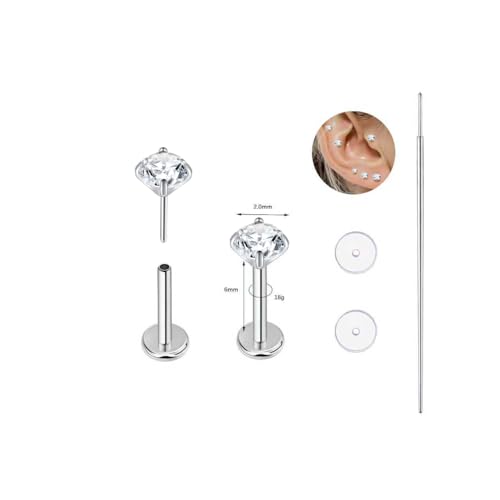 BelezaDosas G23 Titanium Labret Studs 16G Threadless Push-in Press Fit Lip Cluster Tragus Helix Lobe Conch Rook Medusa Cartilage Monroe Earring Push Back Piercing Jewelry - color: 18g6mm2.0 po cl