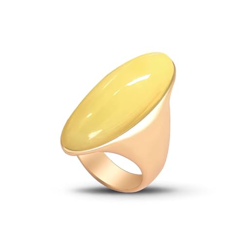 HAIXIAN Exaggerated Gemstone Ring,Big 14K Gold Plated Eye Shape Stone Chunky Statement Ring,Cocktail Party Ring Jewelry Gift for Women - color: A07_Yellow Jade