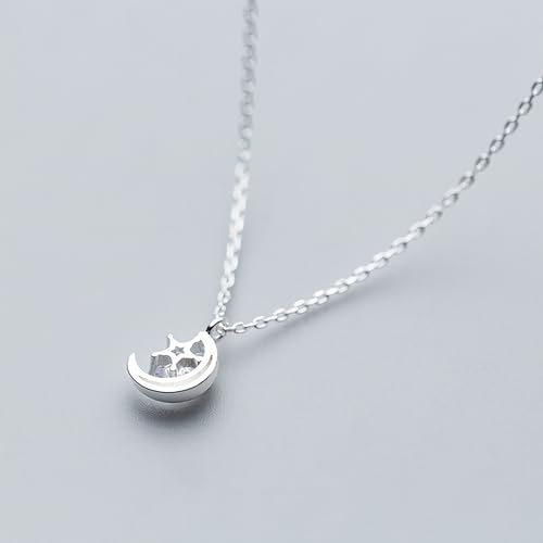 925 Sterling Silver Crescent Moon Necklace for Women | Crescent Choker Necklace 14K Gold Plated Dainty Half Moon Pendant Necklace for Mother Daughter Wedding Jewelry Gift - color: Silver-3