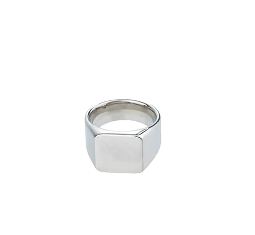 Stainless Steel Square Signet Ring for Men & Women, Chunky Polished Band, Minimalist Fashion Jewelry, Silver-Tone, Sizes 7 8 9