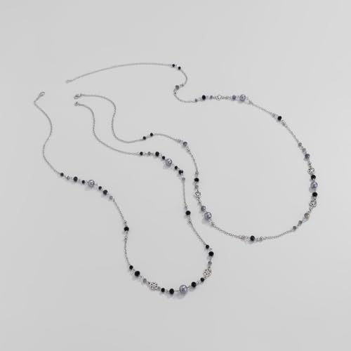 Long Pearl Necklaces for Women Pearl Long Chain Necklace Gold Chain Dainty Delicate Station Necklace Jewelry for Dress Party - color: Black