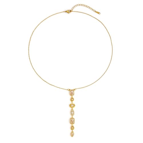 18K Gold Plated Seven Chakra Necklace for Women, Dainty Y Necklace Lariat Drop Pendant, Crystal Healing Yoga Jewelry Gifts - color: Gold White