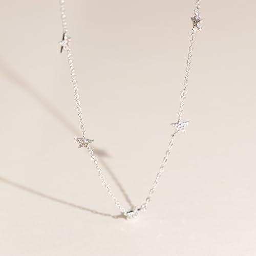 VRIUA Necklaces for Women - 14K Gold/Silver Plated Dainty Chain Necklace with Five Charms: Diamond, Bow, Snowflake, Cross, Flower, Clover, Butterfly, Heart, Star of David, and Star Trendy Jewelry - color: Silver, style: Star-1