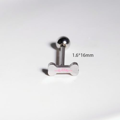 14G Cute Bone Tongue Rings for Women 316L Surgical Stainless Steel Tongue Straight Barbell Tongue Body Piercing Jewelry - color: Pink