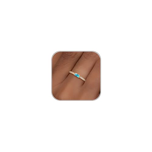 RLMOON Birthstone Gold Rings for Women Non Tarnish 14K Gold Plated Eternity Stackable Rings Dainty CZ Gemstone Engagement Rings Wedding Band Jewelry Gifts Size 4-10 - color: 12. December(Created Blue Topaz)