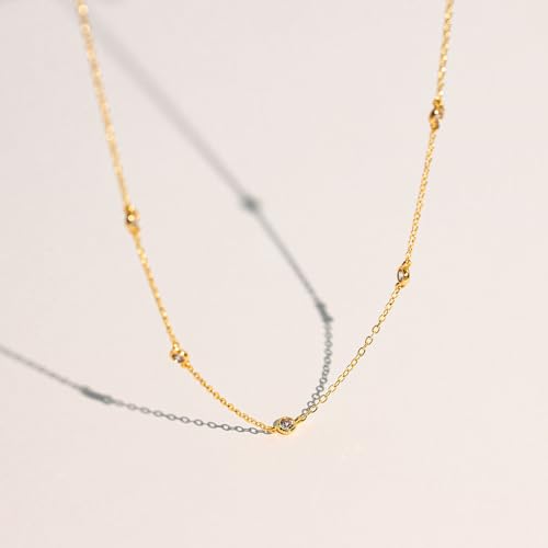 VRIUA Necklaces for Women - 14K Gold/Silver Plated Dainty Chain Necklace with Five Charms: Diamond, Bow, Snowflake, Cross, Flower, Clover, Butterfly, Heart, Star of David, and Star Trendy Jewelry - color: Gold, style: Station