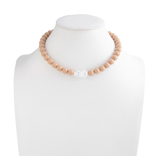 Colorful Faux Baroque Pearl Resin Beaded Choker Necklace Summer Tropical Jewelry for Women - color: Khaki