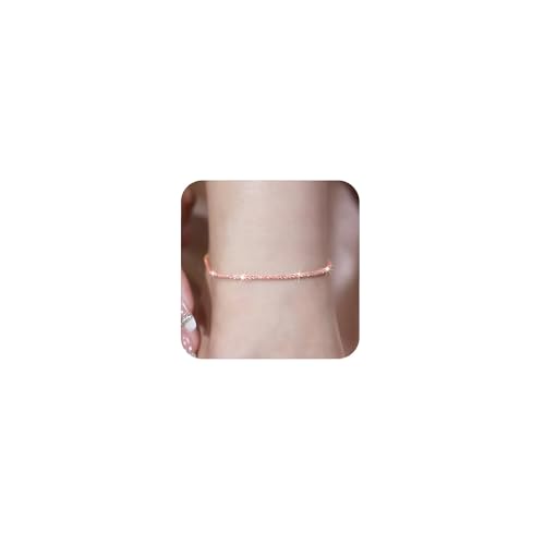 Nanafast Women's Ankle Bracelets, Sparkling Multi-layer Anklet Bracelets for Women, Adjustable Shiny Gold/Silver Anklets for Women, Beach Cute Anklets Jewelry for Summer - color: RoseGold1layer