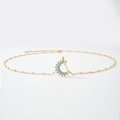 MTMY Gold Moon Pendant Necklace for Women,14K Gold Plated Dainty Chain Crescent Moon Sun Star Necklace Jewelry - style: moon-Tur