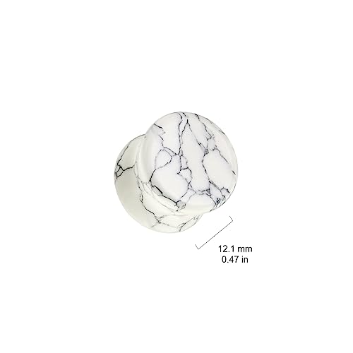 White Howlite Organic Stone Ear Plugs Gauges Sold in Pairs - style: 10mm-00 gauge