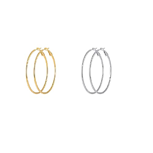 2 Pairs Big Hoop Earrings Gold Hoop Earrings Hypoallergenic Large Hoop Earrings Circle Endless Thin Hoop Earrings Silver Hoop Earrings Big Large Statement Earrings for Women Girls-30/40/50/60/70mm - style: 40mm