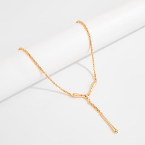 Abstract Y Shaped Lariat Necklace Minimalist Vertical Bar Drop Pendant Chain Jewelry