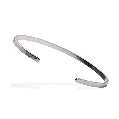 Nato Cuff - Stainless Steel Hammered Cuff Bangle Bracelet Handmade in France Mens and Womens Jewelry - color: Duo Silver