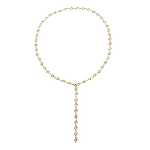 Long Faux Pearl Beaded Y Tassel Lariat Necklace for Women,Boho Dainty Chain Crystal Rhinestone Statement Necklace Fashion Lightweight Jewelry Gifts - color: Clear