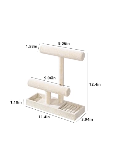 Coward 2 Tier Necklace Bracelet Holder Organizer With ring Tray, Multi-use Jewelry Display Stand For Necklace Bracelet Bangle Watch Scrunchie (Beige/no Lid) - color: Beige Velvet