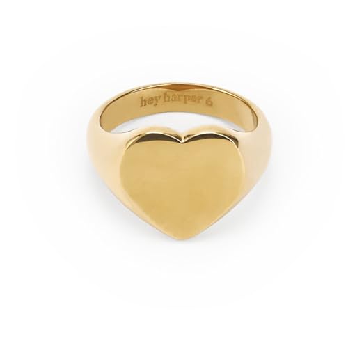 Hey Harper Gold Ring for Women - Gold Plated Stacking Waterproof & Sweatproof Jewerly Ring - Everday Non Tarnish Cute Fashion Circle Rings - style: Heartbeat Ring
