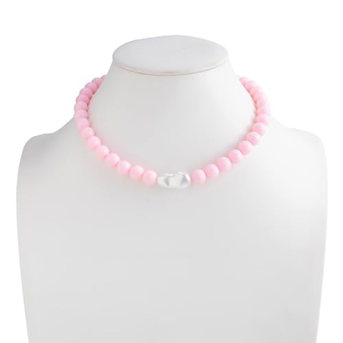 Colorful Faux Baroque Pearl Resin Beaded Choker Necklace Summer Tropical Jewelry for Women - color: Pink