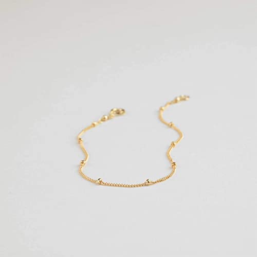 Womens Dainty Gold Chain Bracelet,Simple Layered Chain Bracelets,Beaded Turquoise Bracelet,Charm Crystal Bar,Heart,Karma,Triangle,Pearl Bracelets for Women - color: Satellite-Gold