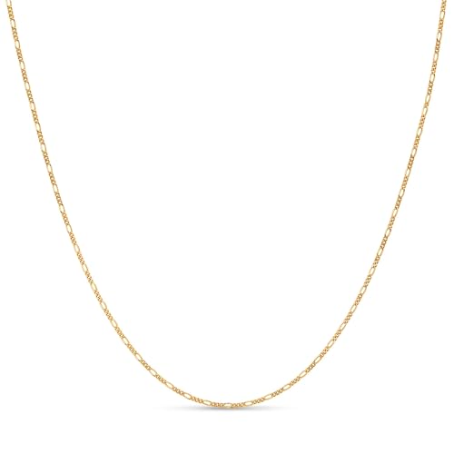 KEZEF Sterling Silver 1.5mm Figaro Chain Necklace for Women - 925 Italian Diamond Cut Chain, Available in Silver, 18K Yellow Gold, Rose Gold, 16-30 Inches - color: 18kt Gold, size: 18 Inch