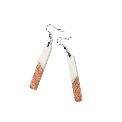 Retro Wooden Resin Geometric Bar Drop Dangle Earrings Layered Leopard for Women Polymer Clay Lightweight Statement Jewelry - style: 6