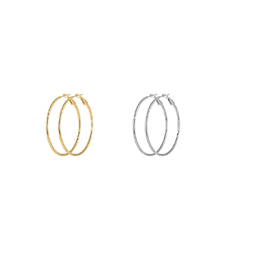 2 Pairs Big Hoop Earrings Gold Hoop Earrings Hypoallergenic Large Hoop Earrings Circle Endless Thin Hoop Earrings Silver Hoop Earrings Big Large Statement Earrings for Women Girls-30/40/50/60/70mm - style: 30mm