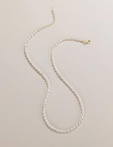EAMTI Freshwater Cultured Pearl Necklace for Women, 3-4mm Dainty Pearl Beaded Choker, Classic Strand Necklace 16 Inch Layering Jewelry - color: 3-4mm-White