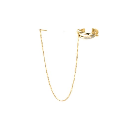Long Chain Cuff Earrings Gold Silver Wrap Tassel Earrings Minimalist Cz Round Stud With Chain Cuff Double Piercing Jewelry Statement Fake Earrings for Women - color: style1-gold-1pcs