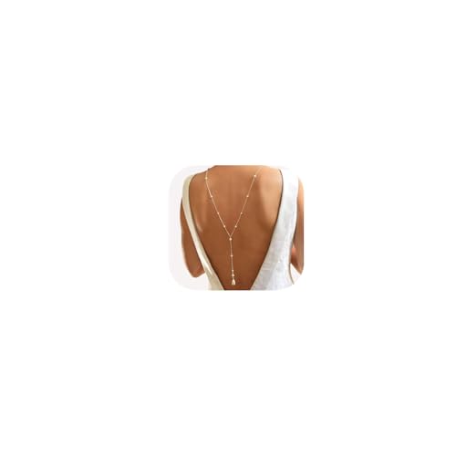 Long Pearl Bead Back Chain Necklace for Backless Dress Bridal Wedding Pearl Backdrop Festival Body Chain Jewelry for Women - color: Silver