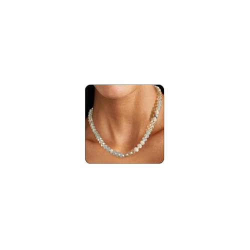 Gemstone Beaded Necklace for Women Colorful Natural Stone Freshwater Pearl Surfer Beach Rainbow Necklace Jewelry Gift - color: White