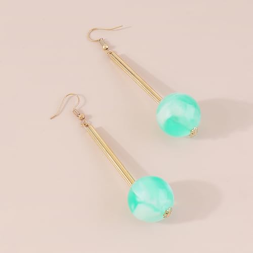 Acrylic Geometric Earrings Round Square Resin Earrings Lightweight Drop Earrings Resin Acetate Drop Dangle Hoop Earrings Long Tassel Fashion Jewelry Hollow Marble Design for Women - color: Cyan