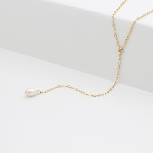 Lariat Gold Necklace for Women Dainty Long 14K Gold Plated Y-Shaped Body Chain Choker Necklace Trendy Non Tarnish Pendant Simple Layered Necklaces Gold Jewelry for Women Set Gift - color: Single Pearl