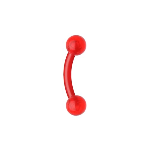 Acrylic Bio Flexible Shaft Curved Barbell Eyebrow Ring - color: Red, size: 16GA, Length: 3/8" (10mm), Ball: 3mm