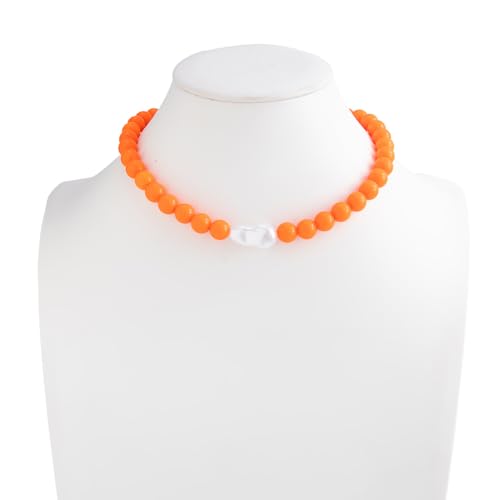 Colorful Faux Baroque Pearl Resin Beaded Choker Necklace Summer Tropical Jewelry for Women - color: Orange