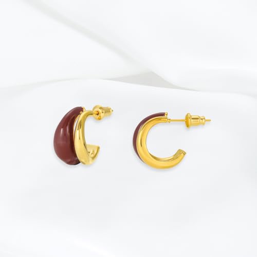 Chunky Resin Teardrop Earrings, 18K Gold Acrylic Resin Drop Hoops,Hypoallergenic Fashion Jewelry for Women,18K Gold Plated Resin Drop Earrings - color: Wine Red