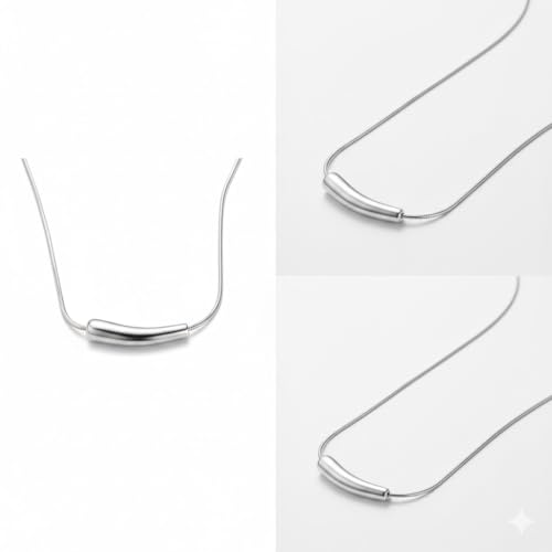 inimalist Silver-Tone Curved Bar Pendant Necklace – Sleek Polished Cylinder Charm on Dainty Snake Chain – Modern Geometric Jewelry