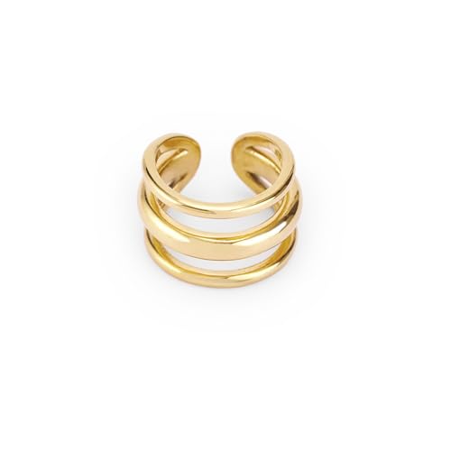 Hey Harper Gold Ring for Women - Gold Plated Stacking Waterproof & Sweatproof Jewerly Ring - Everday Non Tarnish Cute Fashion Circle Rings - style: Triple Layer Ring