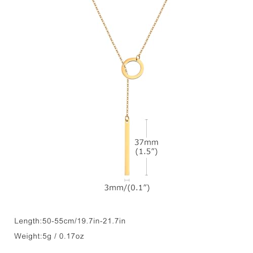 Lariat Necklace for Women Dainty Gold Long Necklace 14k Gold Plated Adjustable Y-Shaped Pendant Necklace Sliding Lariat Chain Minimalist Layered Statement Jewelry - color: Gold-B