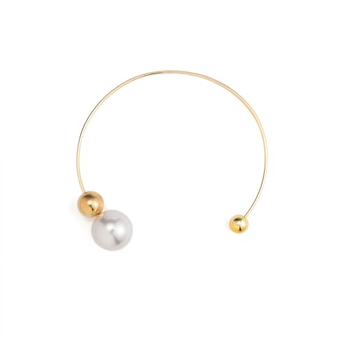 14K Gold Plated Large Pearl Open Necklace for Women | Simple Statement Pearl Open Geometric Bead Choker Necklace Modern Party Anniversary Club Jewelry Gifts - color: Gold