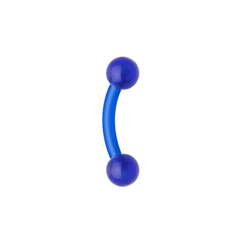 Acrylic Bio Flexible Shaft Curved Barbell Eyebrow Ring - color: Blue, size: 16GA, Length: 3/8" (10mm), Ball: 3mm