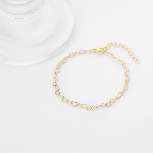 Womens Dainty Gold Chain Bracelet,Simple Layered Chain Bracelets,Beaded Turquoise Bracelet,Charm Crystal Bar,Heart,Karma,Triangle,Pearl Bracelets for Women - color: Heart Chain