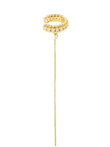 Long Chain Cuff Earrings Gold Silver Wrap Tassel Earrings Minimalist Cz Round Stud With Chain Cuff Double Piercing Jewelry Statement Fake Earrings for Women - color: style2-gold-1pcs