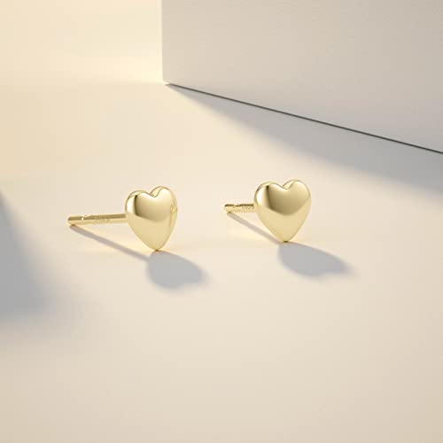 JIAYIQI Minimalist 925 Sterling Silver Stud Earrings Set, 14K Gold Plated Hypoallergenic Tiny Bar Dot Heart Star Studs for Women & Men - style: Gold-Heart-1 Pair