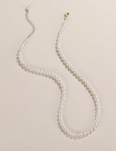 EAMTI Freshwater Cultured Pearl Necklace for Women, 5-5.5mm Classic Pearl Strand Choker, Dainty Beaded Necklace 16 Inch Trendy - color: 5-5.5mm-White