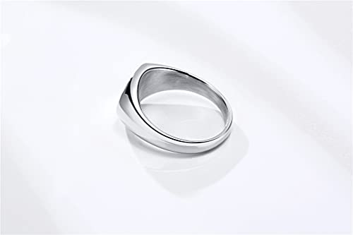 HIJONES Mens Stainless Steel Signet Ring Matte Brushed Square | Simple Statement ,Wedding Band,Polished Round - color: 9mm-Silver