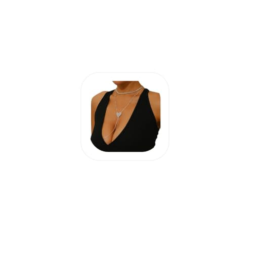 Rhinestone Necklace Sexy Non Piercing Nipple Jewelry Summer Beach Heart-ShapedChest Body Chain Crystal Nipple Body Accessories Jewelry for Women - color: Gold